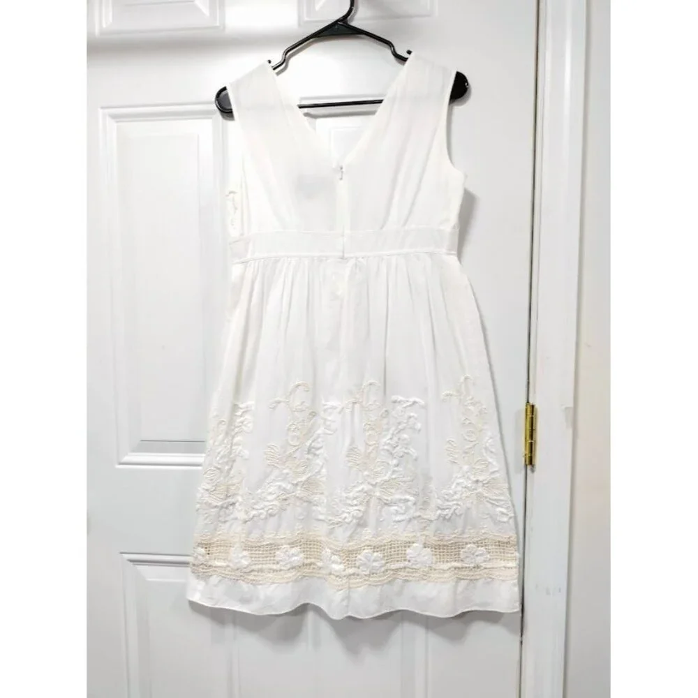 Adrianna Papell White V-Neck Boho Festival Weddinguest Sleeveless Lace Dress 10 - Picture 6 of 10